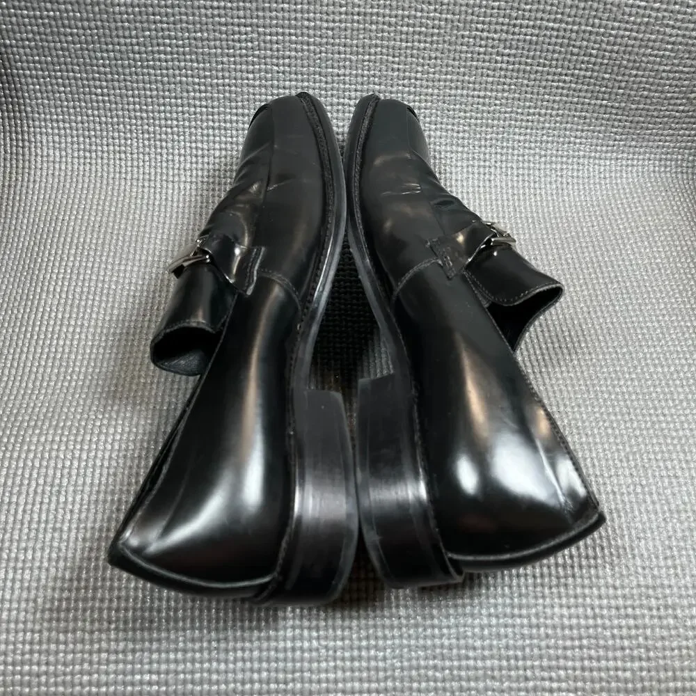 Aston Grey Collection Loafers Mens Size 9.5 Black Leather‎ Buckle Slip On